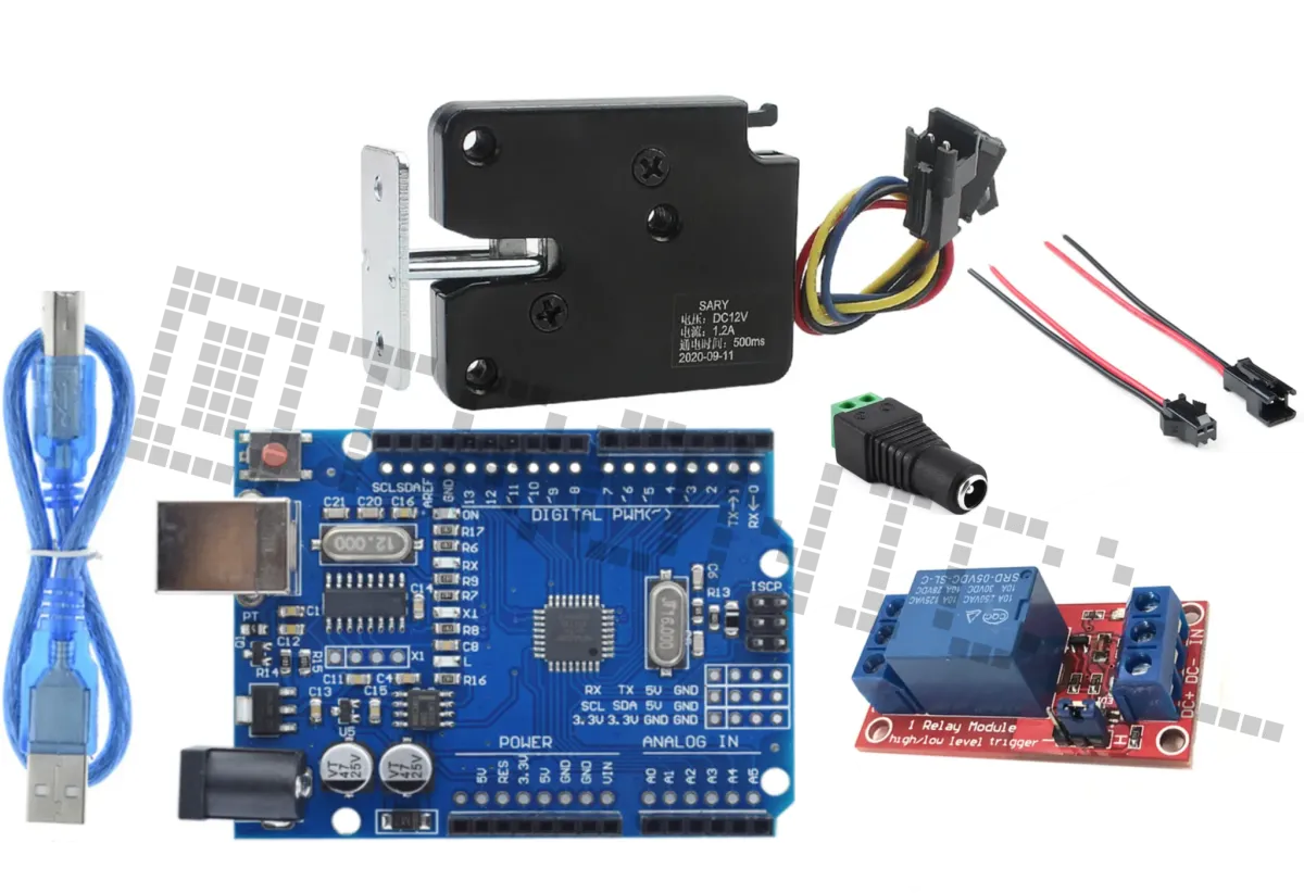 Starter Kit per Arduino Uno R3 con serratura 5v, modulo relè, jack DC e pigtail a 2 pin