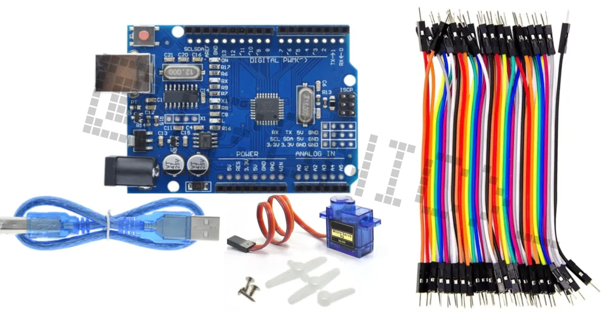 Kit de démarrage pour Arduino Uno R3 avec micro servo SG90 et jeu de 40 câbles Dupont