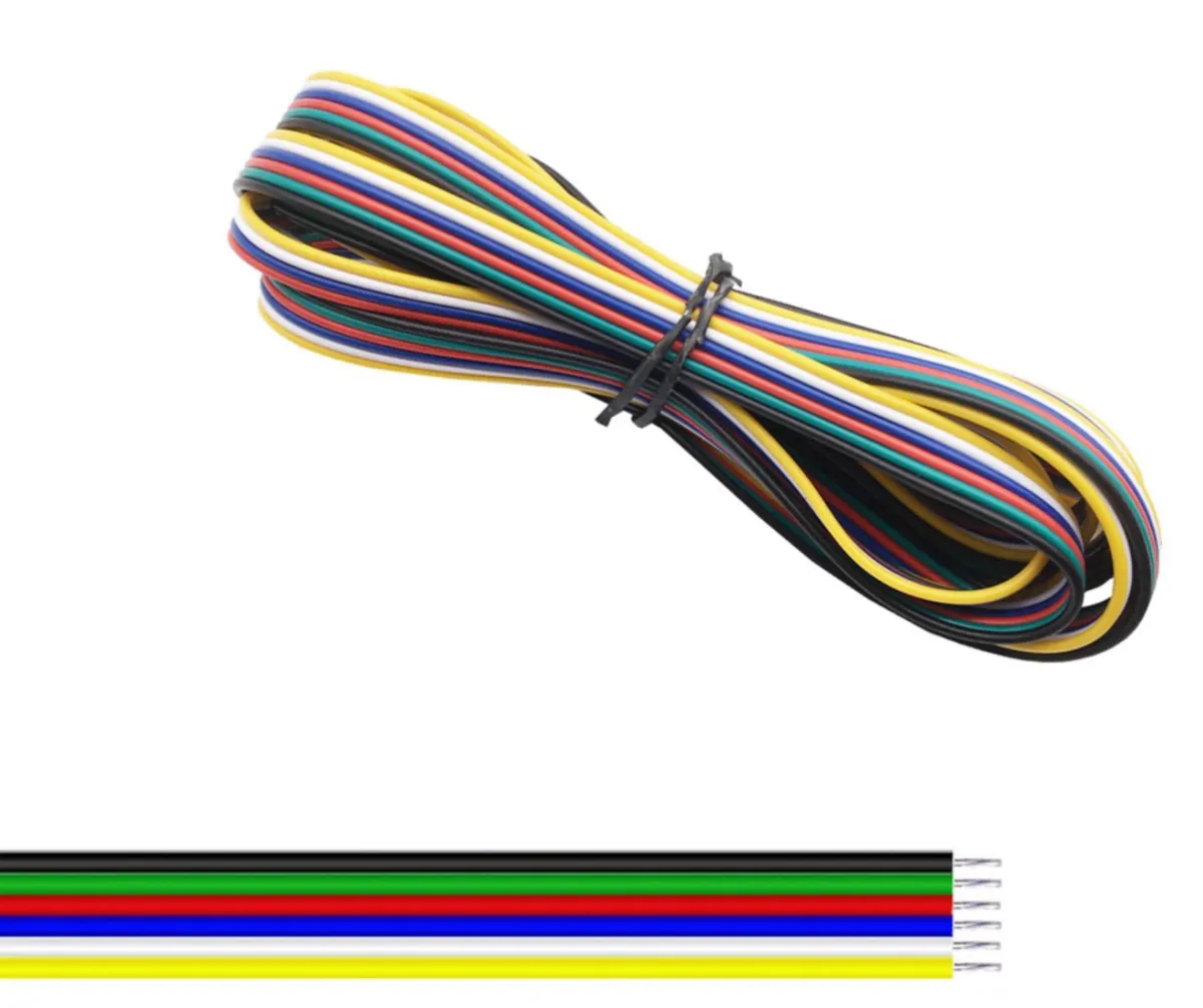 6-leder kabel 22AWG Ø1.3mm gul / hvid/ blå / rød / grøn / sort 1 meter