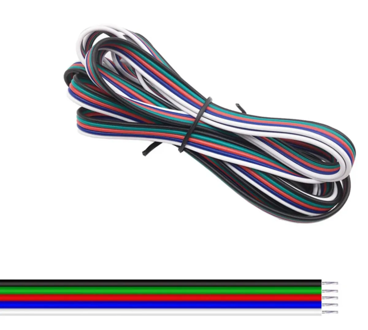 5-leder kabel 22AWG Ø1.3mm hvid/ blå / rød / grøn / sort 1 meter