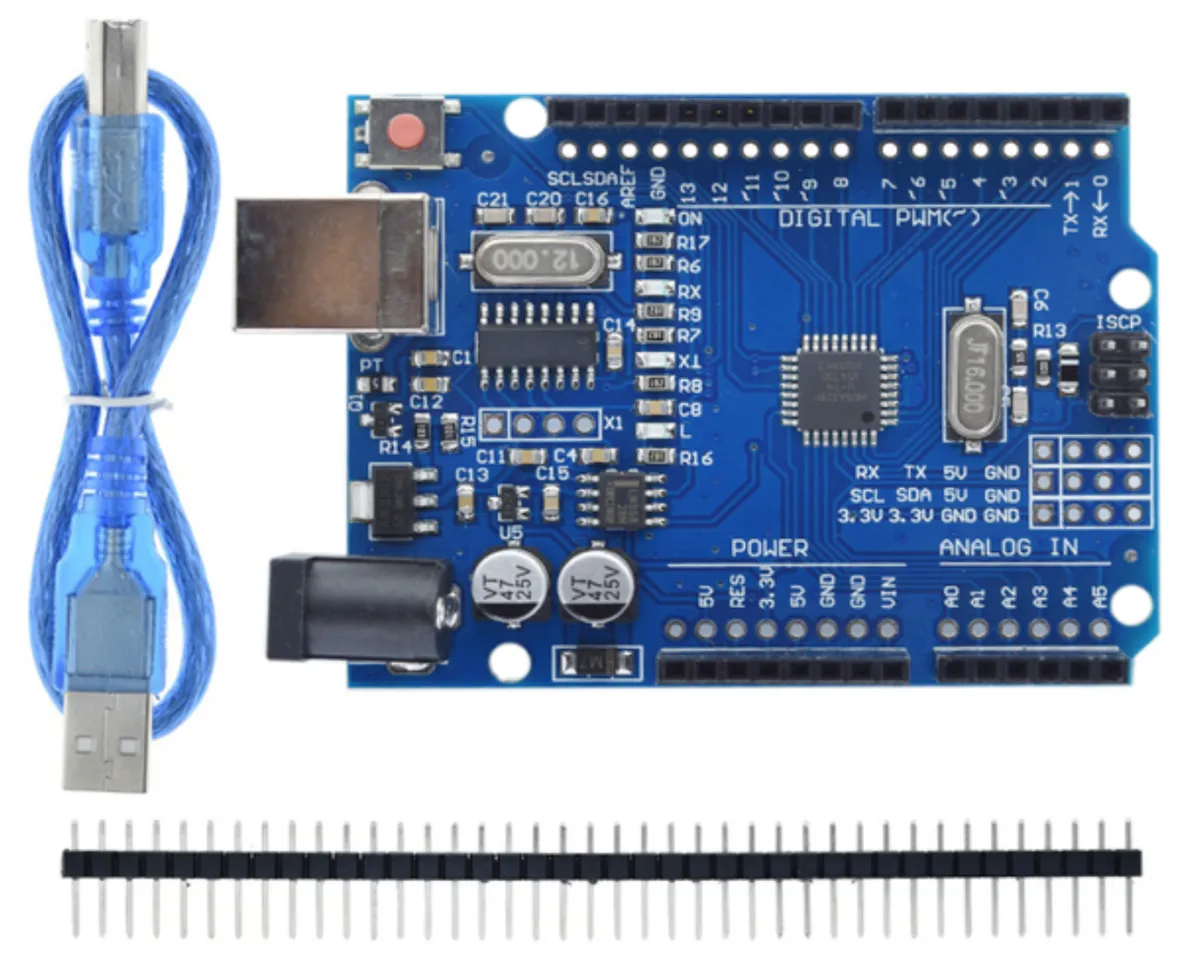 Arduino UNO R3 compatible incl. USB kabel en header pins.