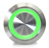 Trykknap | tænd-sluk self lock | 5V LED Grøn | RVS | 12mm – 3