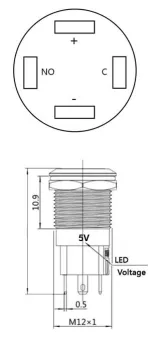 Trykknap | tænd-sluk self lock | 5V LED Orange | RVS | 12mm – 4