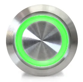Push button | on-off self-lock | 12-24V LED Green | Stainless Steel | 16mm