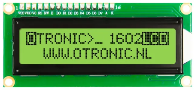 1602 LCD grøn/gul med baggrundsbelysning
