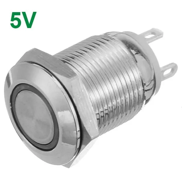 Trykknap | Moment - puls | 5V LED Orange | RVS | 12mm