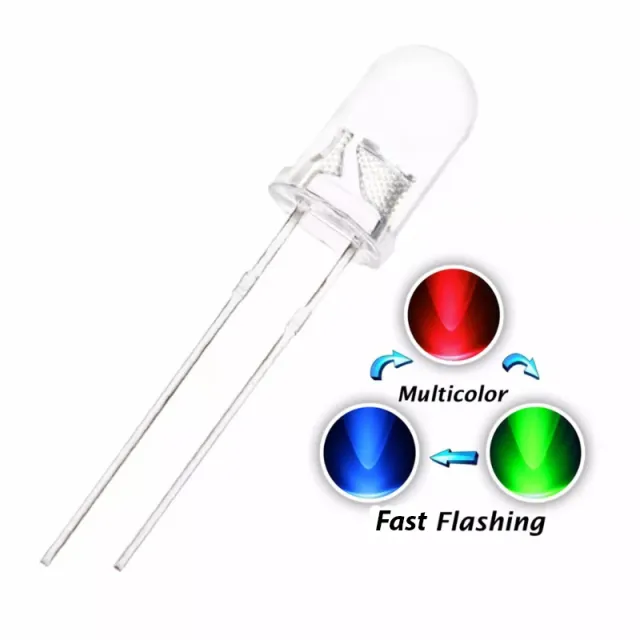 10x RGB Kolorowe LED 5mm Magic Rainbow Effect (szybkie fade i miganie)