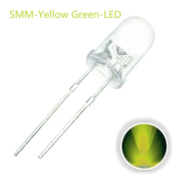 10x LED dioda průhledná 5mm zelená / žlutá 2V