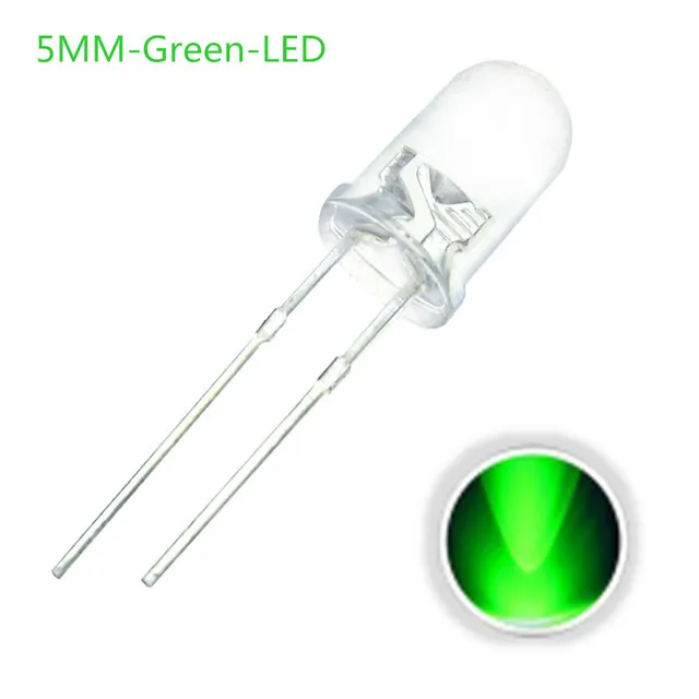 10x LED dioda průhledná 5mm zelená 3V