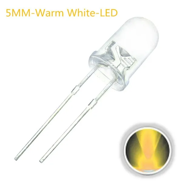 10x Diodo LED Transparente 5mm Blanco Cálido 3V