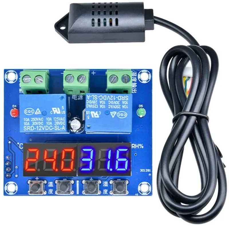 Interruptor relé doble de temperatura y humedad 12V